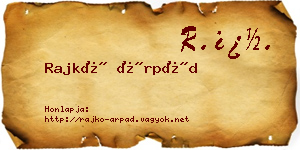Rajkó Árpád névjegykártya